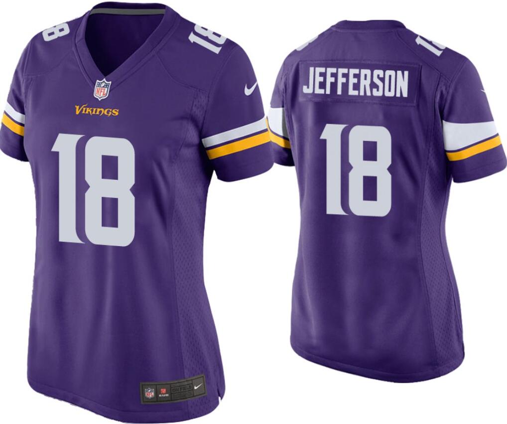 Women's Minnesota Vikings #18 Justin Jefferson Purple Stitched Game Jersey(Run Small)